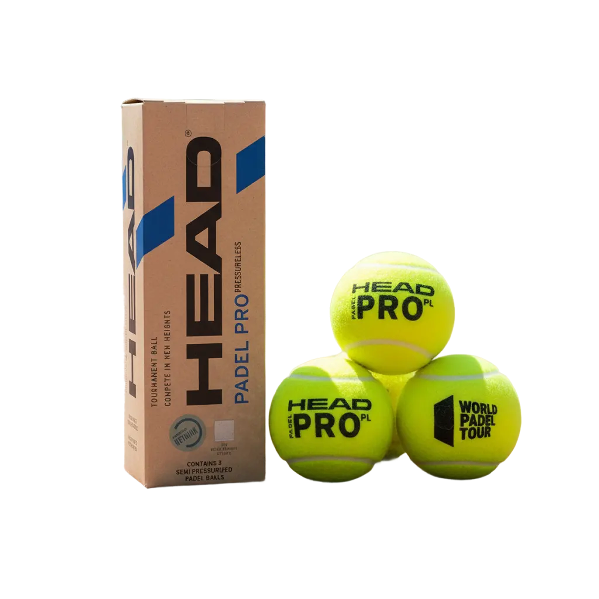 Pelota Head Padel Pro Presureless Bote con 3 Pelotas Duraderas